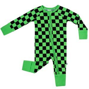 Bamboo Zipper Pajamas - Green Checkers